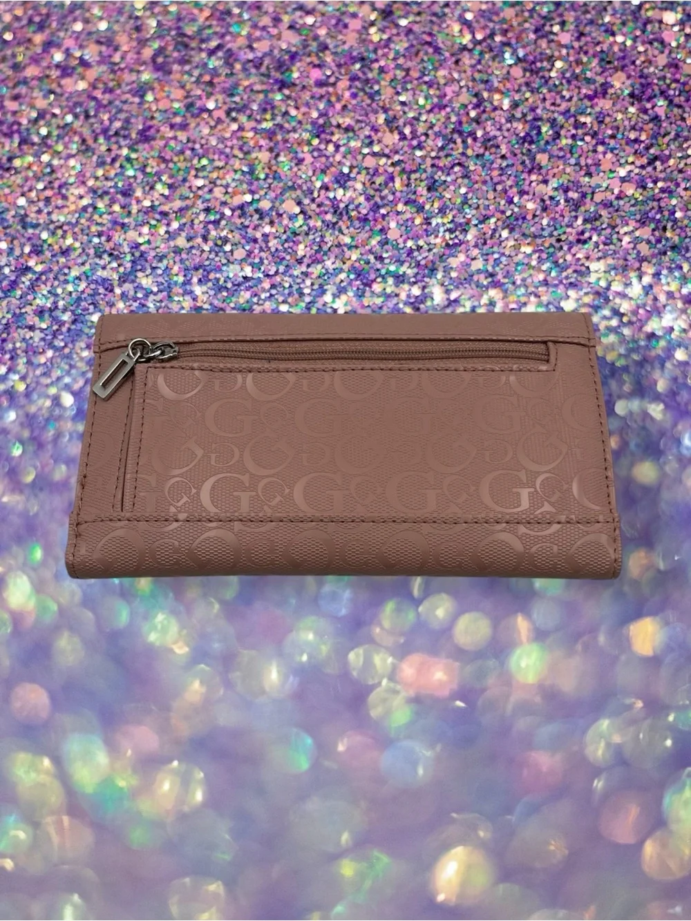 GUESS Bowie Debossed Logo Slim Clutch Wallet Dusty Pink Rose Petal